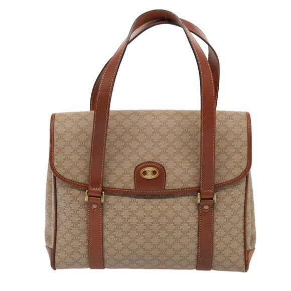 CELINE Macadam Canvas Hand Bag Beige Gold Auth - Picture 1 of 16